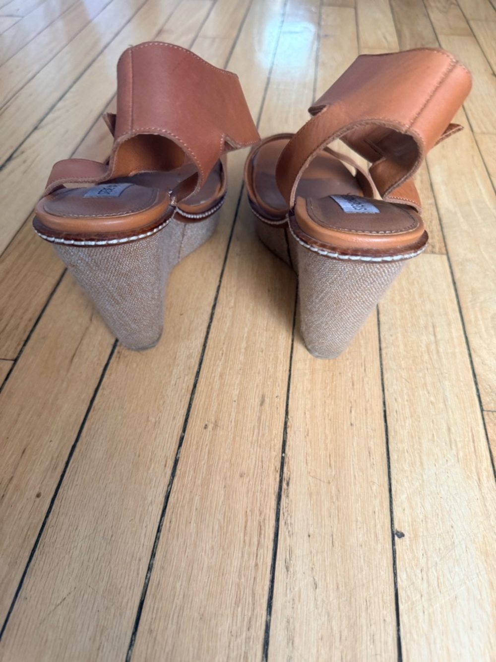 Steve Madden Cognac Tan Ankle-Strap Wedge Sandals - Picture 5 of 6